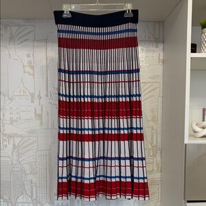 NEW with tags - Banana Republic Navy, Red & White Striped Pleated Midi Skirt